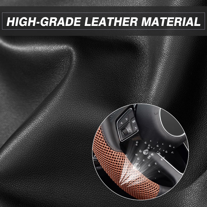 KAFEEK Steering Wheel Cover, Universal 15 inch, Microfiber Leather Viscose, Breathable, Anti-Slip,Warm in Winter and Cool in Summer, Black&Brown - Image 5